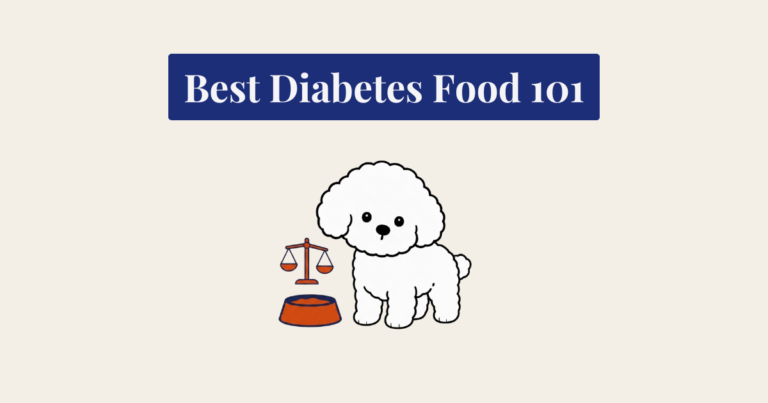 A clean, bold-line cartoon illustration of a small, fluffy white Bichon Frise dog, standing in a simple alert pose and looking forward.